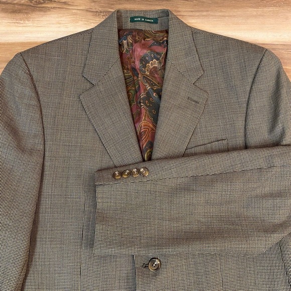 Lauren Ralph Lauren Blazer Mens 40R Wool Paisley lined 2 Button Green Brown - Picture 1 of 14